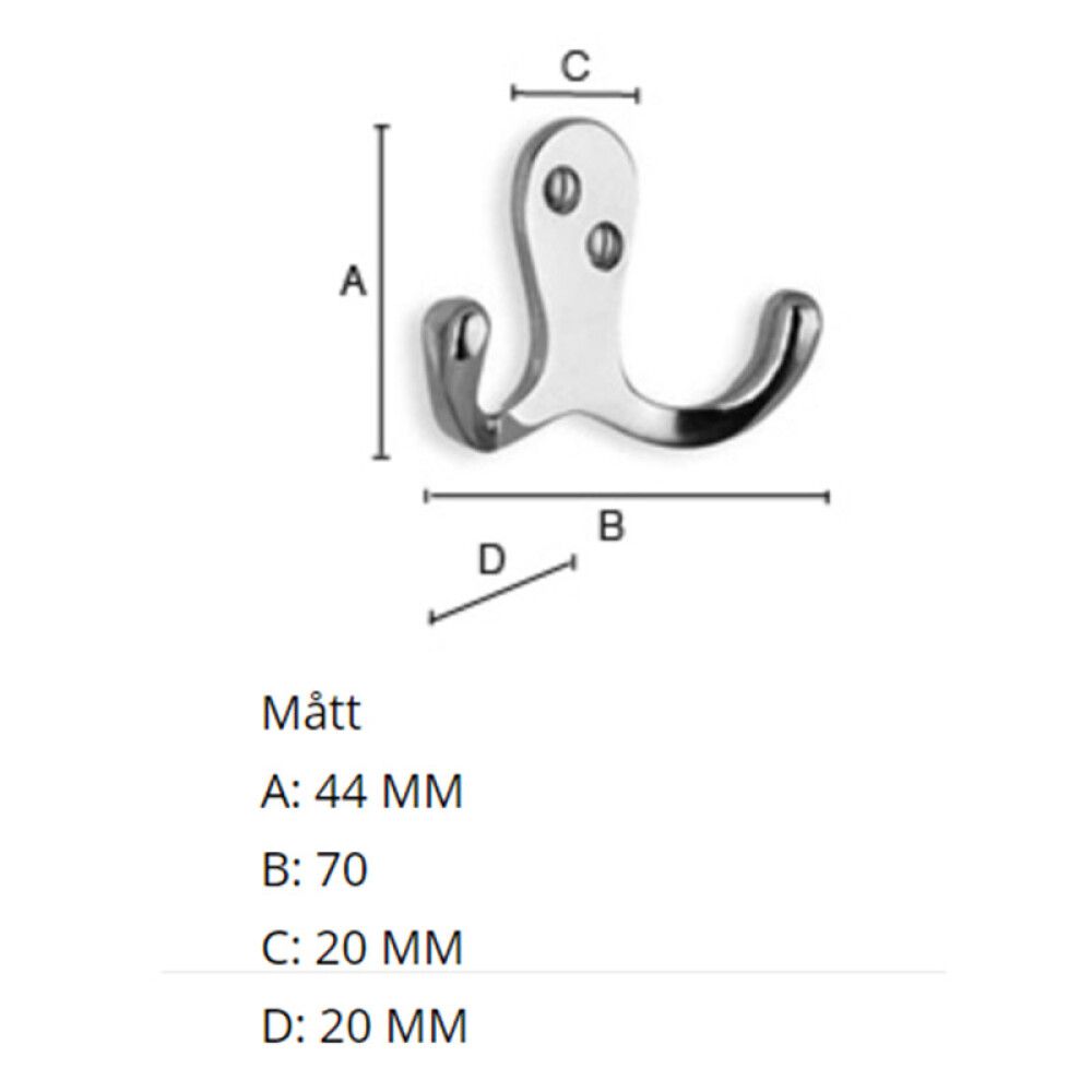 VEGGKROK BESLAGSBODEN DOBBEL 44MM HVIT