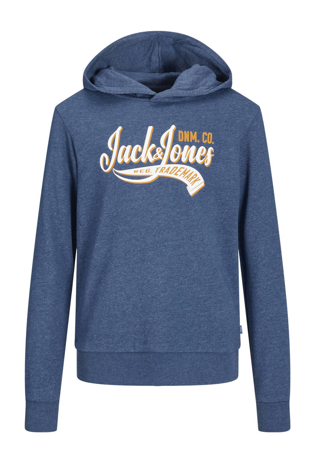 JACK & JONES hoodie JJELOGOmet tekst blauw/geel