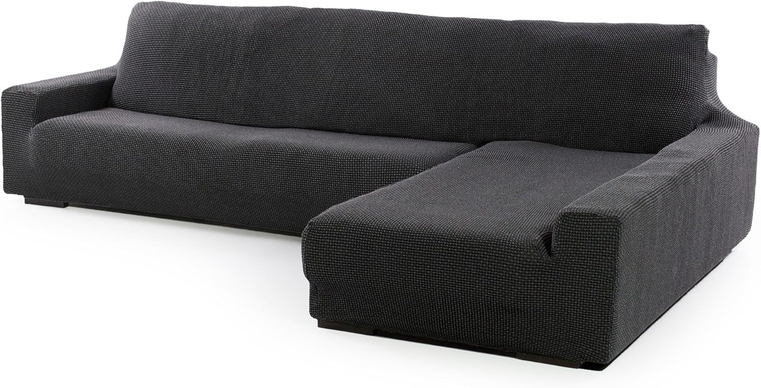 SOFASKINS® super elastischer Chaise Longue überzug, Sofabezug rechte Lange Armlehne, Sofa überzug atmungsaktiv, bequem und langlebig, Kompatible Abmessungen des Sofas (210-340 cm), Farbe dunkelgrau