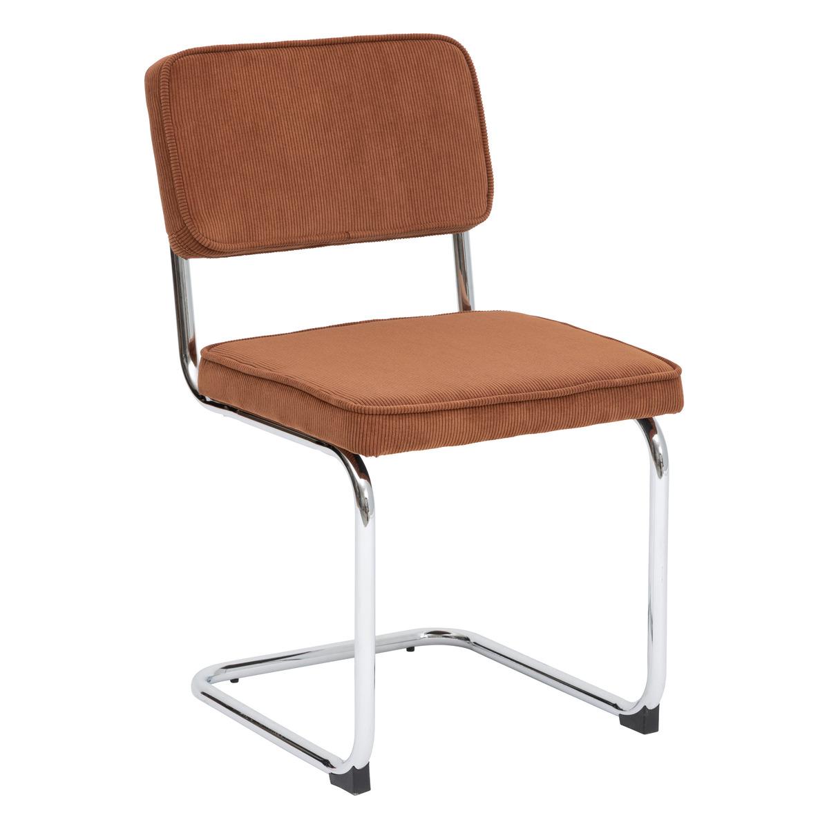 CHAISE SERSI VELOURS COTELE PIEDS CHROME AMBRE