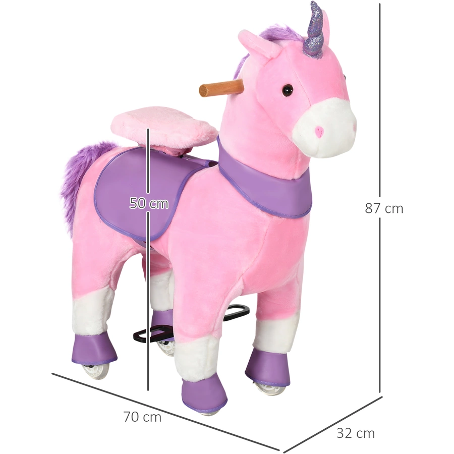 HOMCOM Kinder-Schaukelpferd mit Rollen rosa, lila