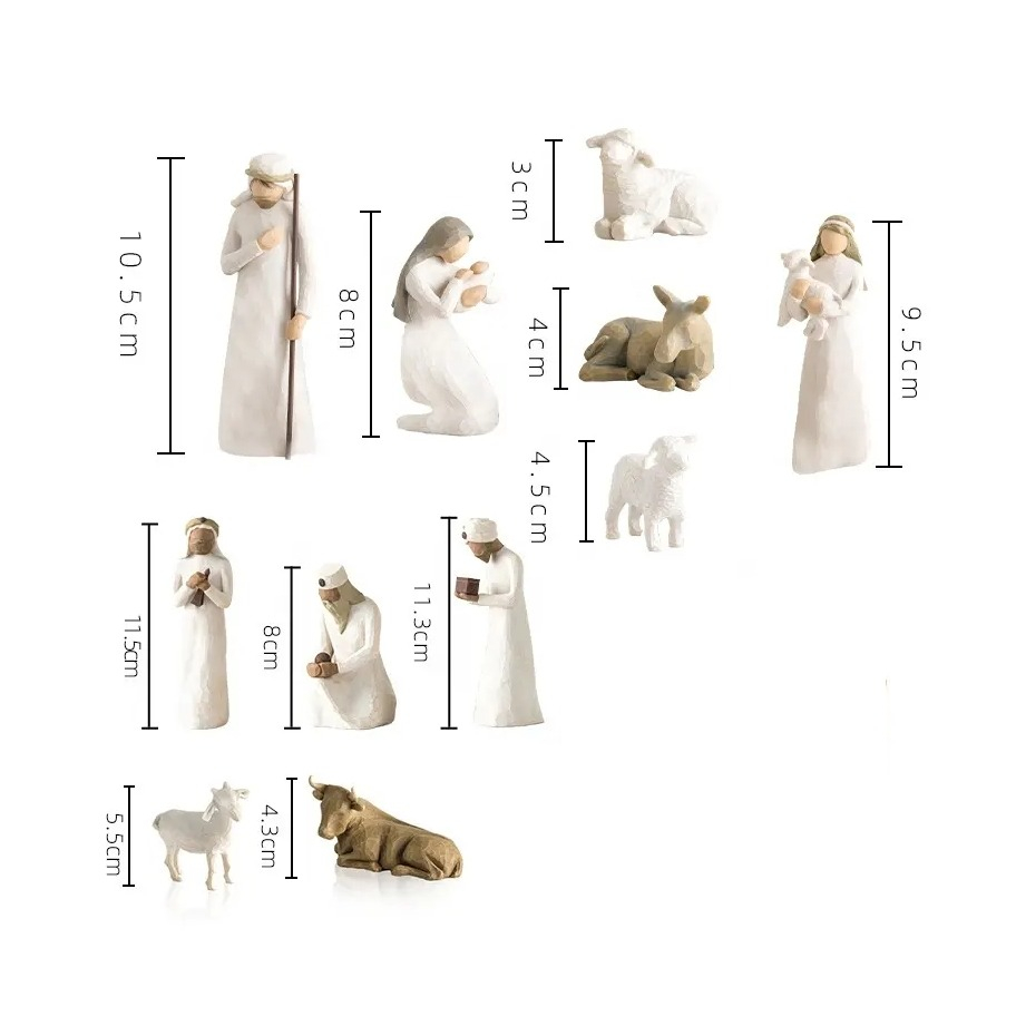 (11-tlg. Set) Krippen Figuren Weihnachts Aufsteller Christbaum Deko - Weiss