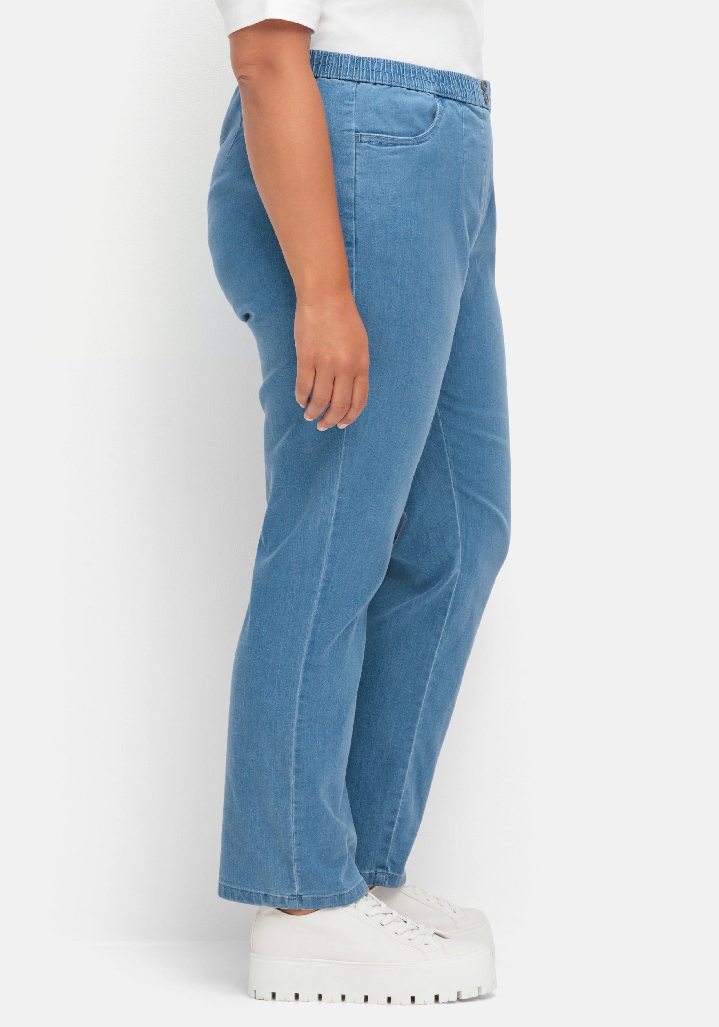 Gerade Jeans mit Smokbund und Used-Effekten