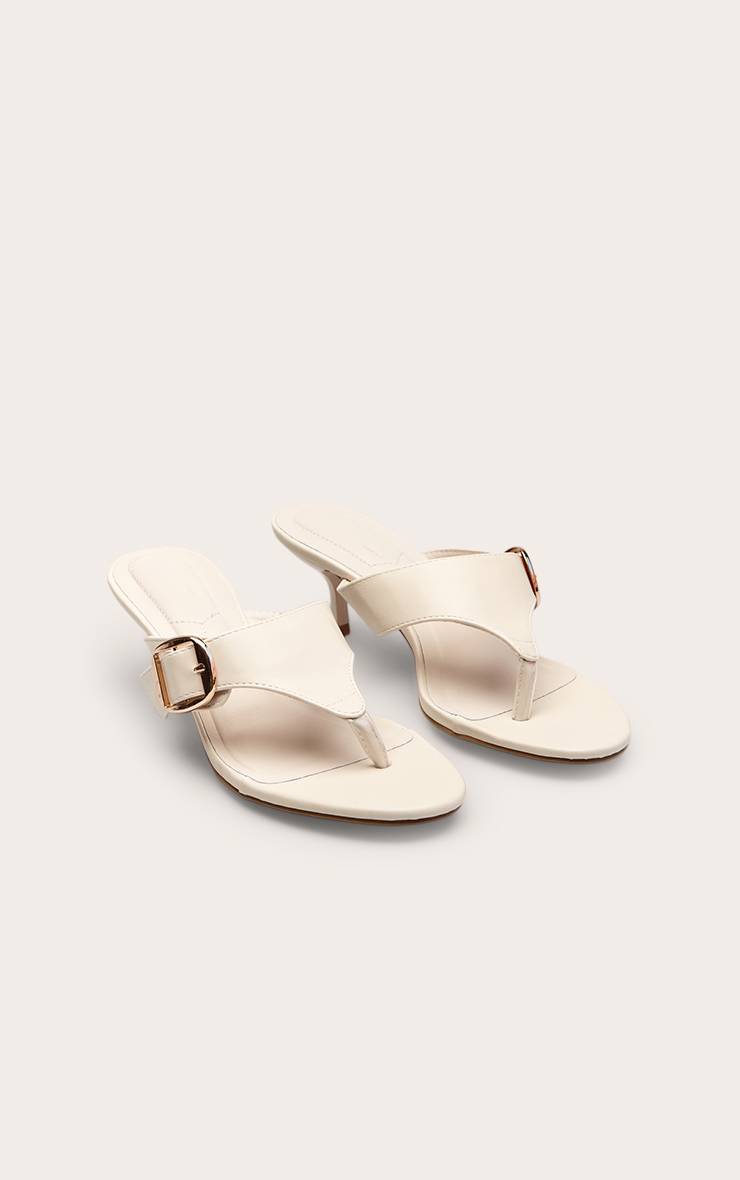 Blanc Mules À Bride Entre-doigts Et Petit Talon