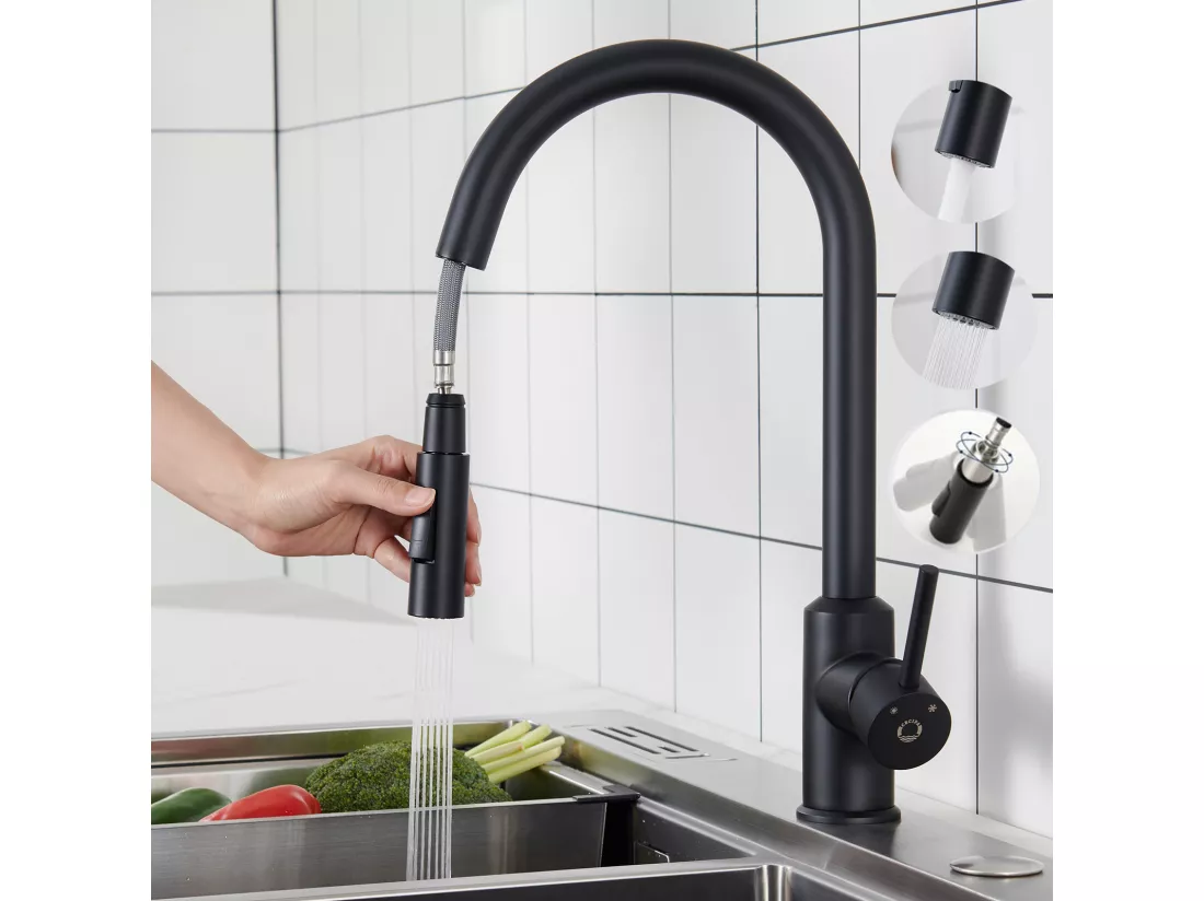 Cecipa max Robinet de Cuisine Extractibl Noir Mitigeur Cuisine avec Douchette Extractible Mitigeur Cuisine d'Évier 2 Modes de Sortie D'eau,EU Modèle