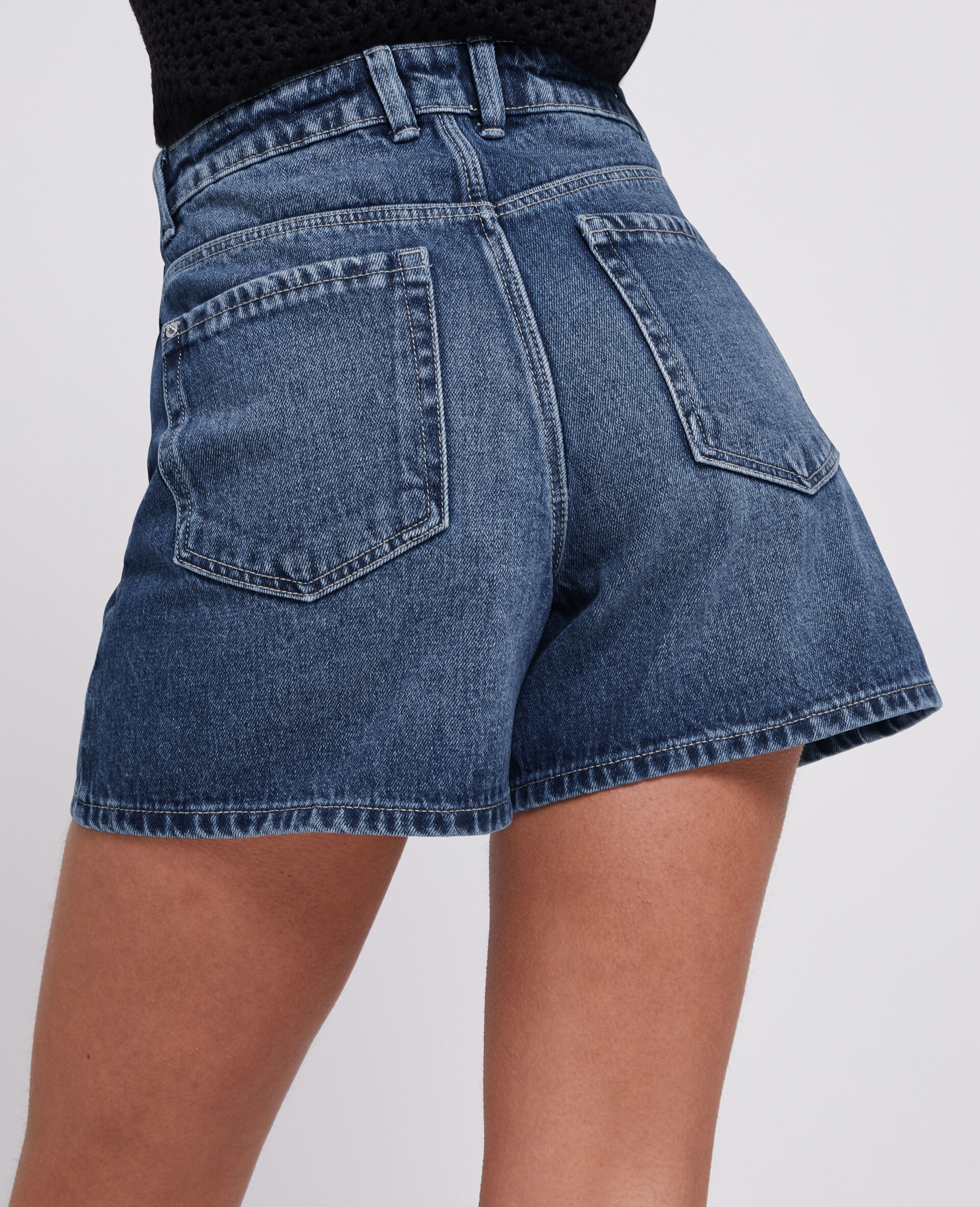 Short en jean taille haute - Bleu