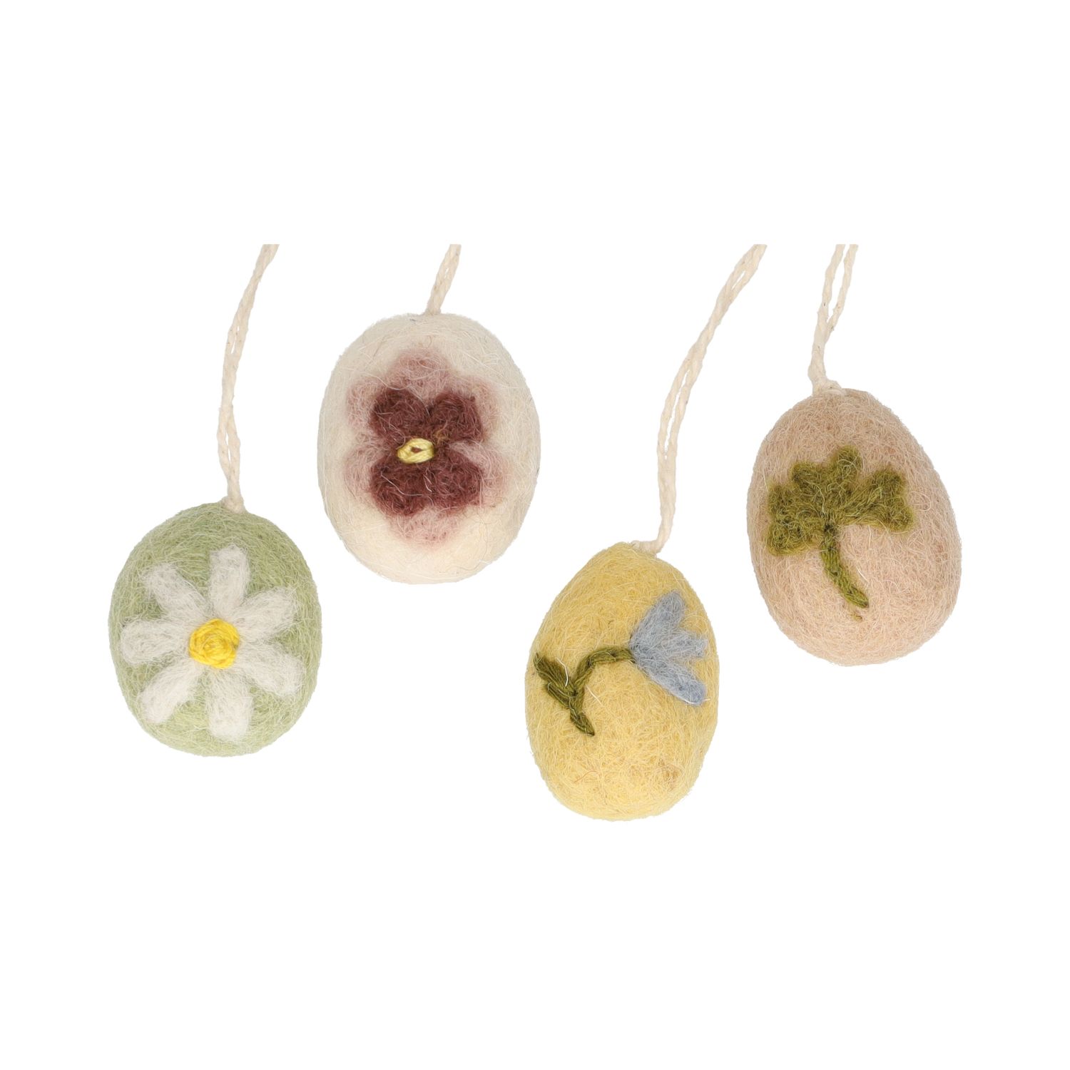 Paashanger, vilt, eitjes met geborduurde bloem, set van 4