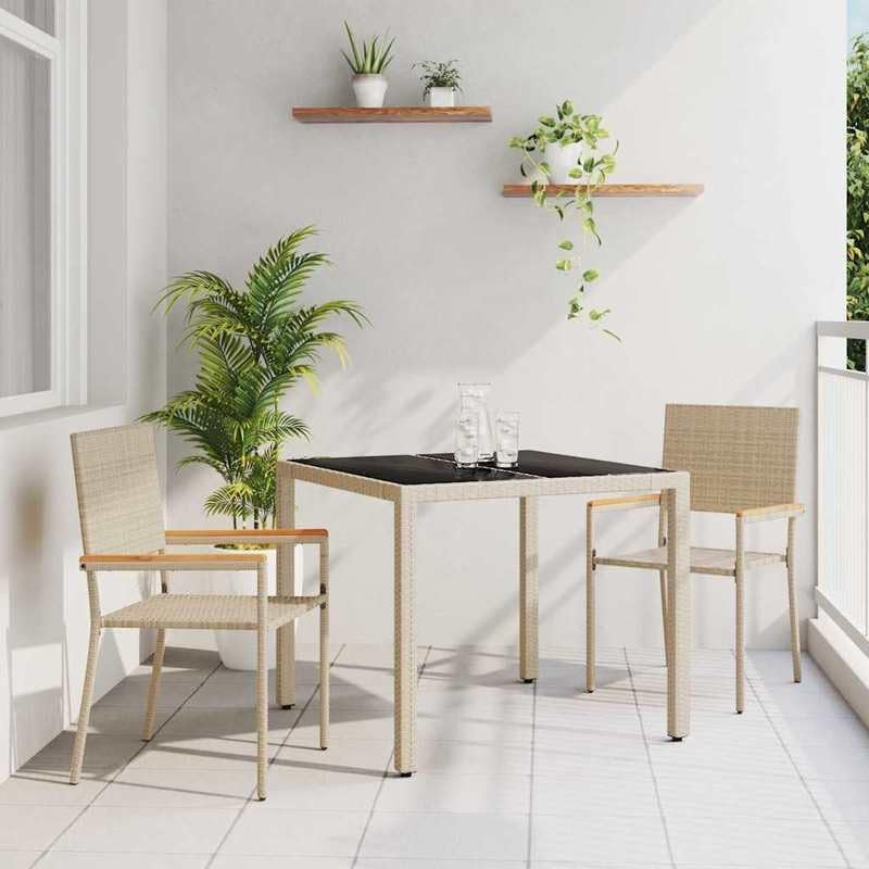 Eleganz Gartensitzgruppe 3-teilig Beige Poly-Rattan - Gartenmöbel Set für Terrasse & Balkon - Wetterfest & Pflegeleicht - Gemütliche Outdoor-Essgruppe