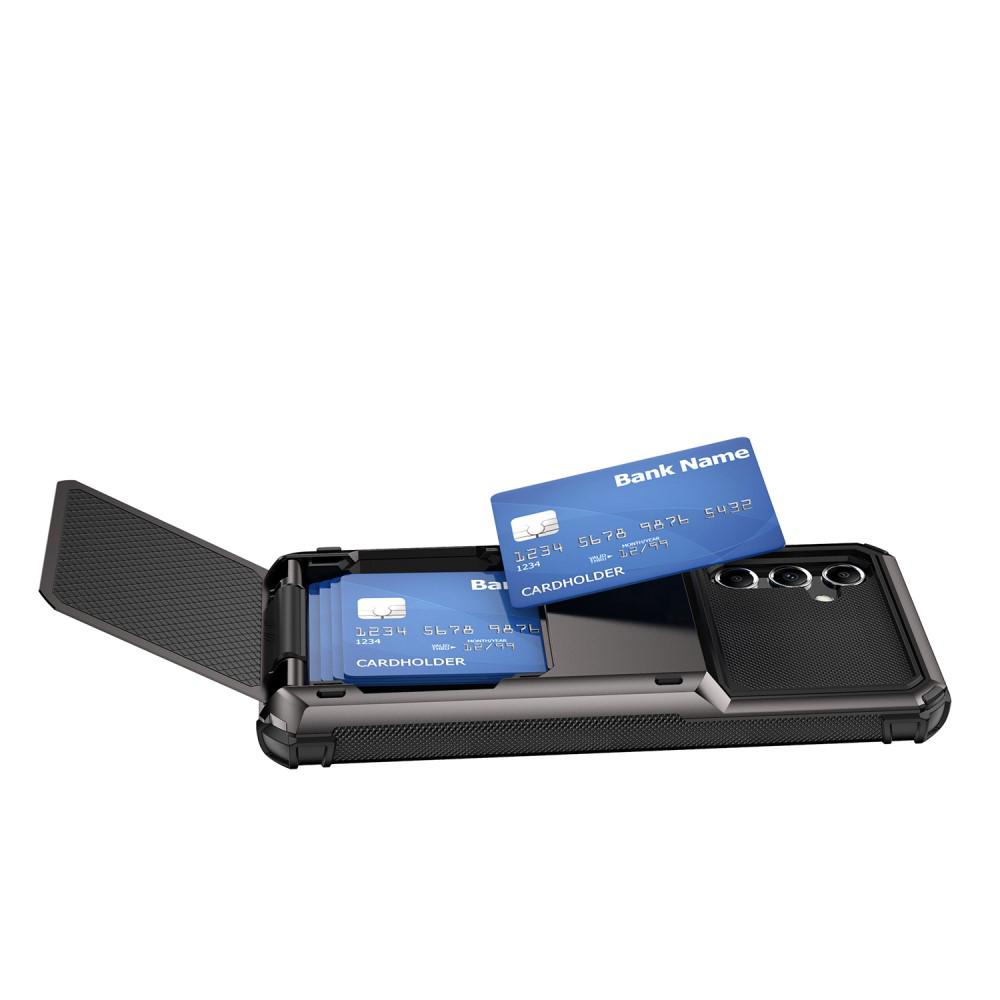 Samsung Galaxy S24 Hybrid Hardcase Hülle mit Aufschiebbarem Kartenfach - Schwarz / Grau