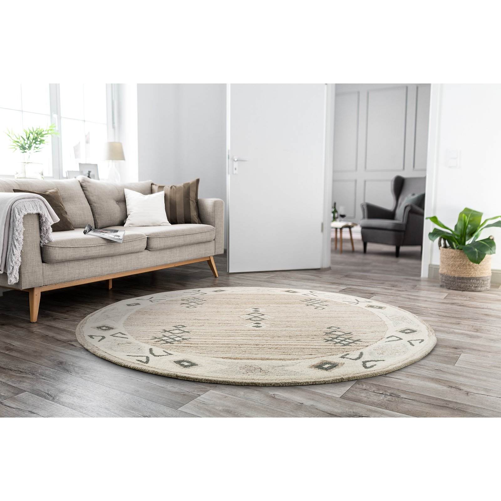 Teppich ROYAL BERBER - beige gemustert - rund - 100 cm