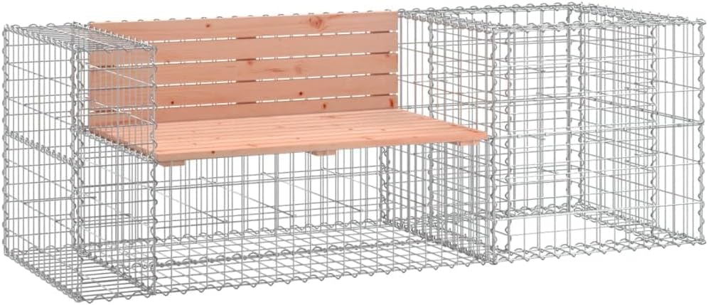 Gartenbank mit Gabionen - Sitzbank aus Holz und Stein, Witterungsbeständig mit Lehne, Natürliche Douglasie - 192 x 71 x 65,5 cm