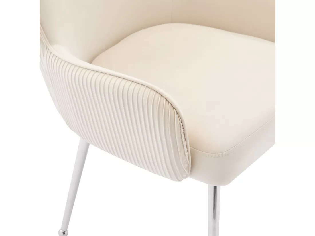 Lot de 6 chaises avec accoudoirs et pieds réglables, Velours et métal, soutien lombaire, Beige