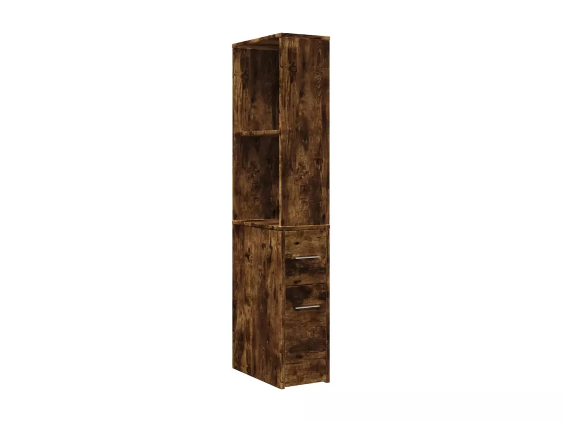 Armoire de salle de bain étroite avec roulettes chêne fumé