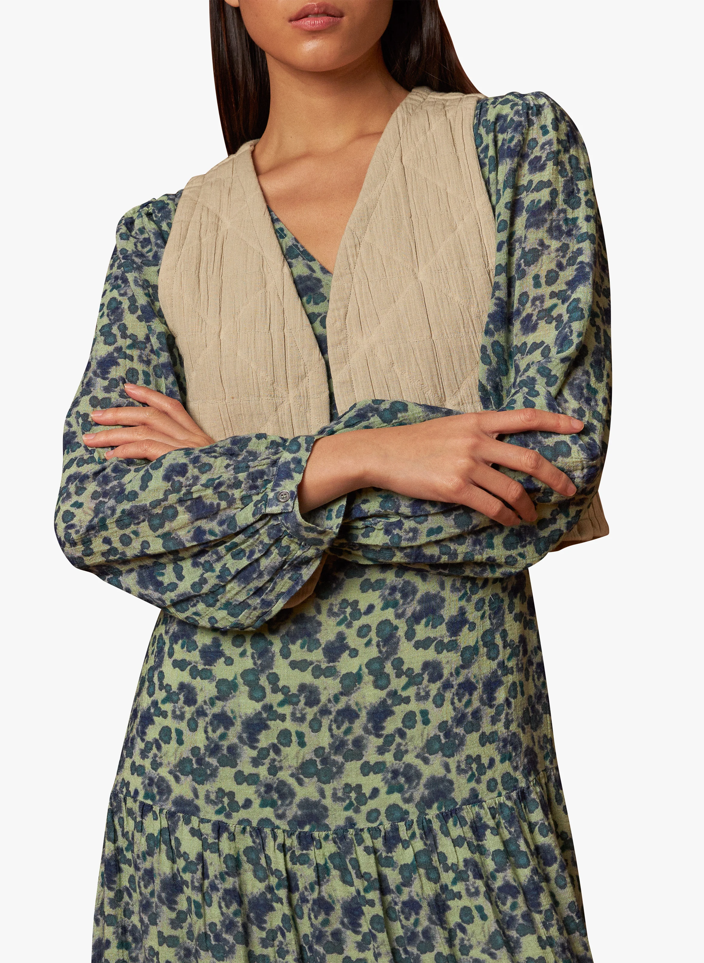 Gilet court jacquard en coton | Beige