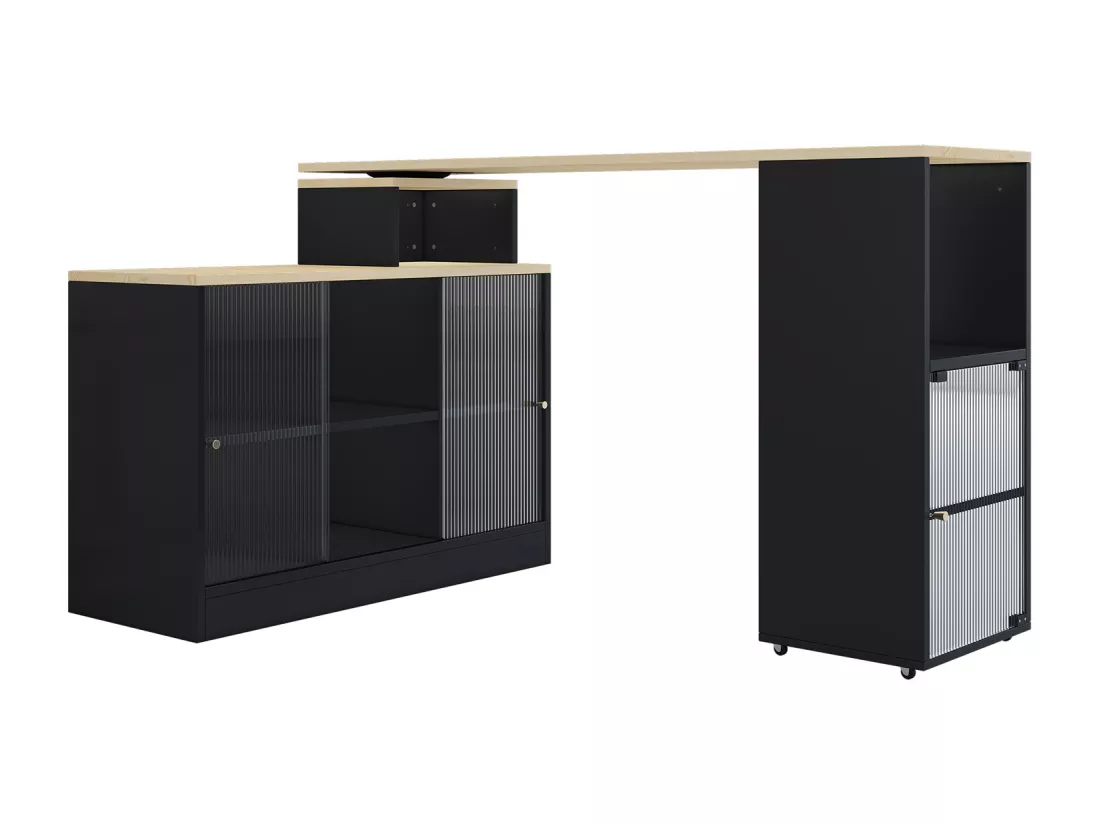 Table de bar avec rangement, table de bar moderne mobile, table haute, table de bistrot, table haute, table de bistro, grand espace de rangement, rotation sans levage, noir