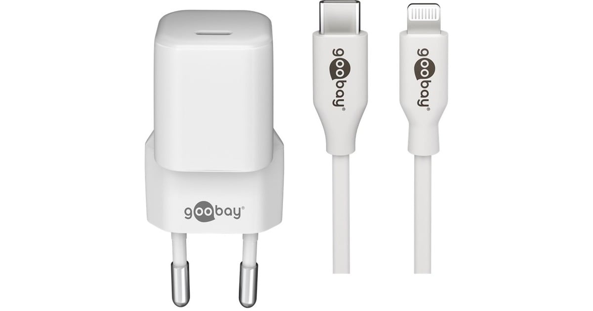 goobayLightning/USB-C PD oplaad set Nano (20 W)   (Wit, 1 meter)