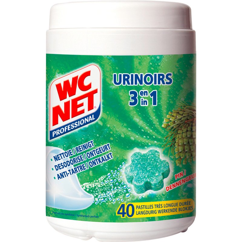 Bloc pour urinoirs fraîcheur pin Wc Net professionnel - Boîte de 750 g