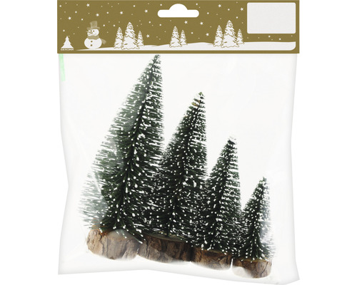 Verpakking van 4 kunststof bomen, 7,5-15 cm, groen