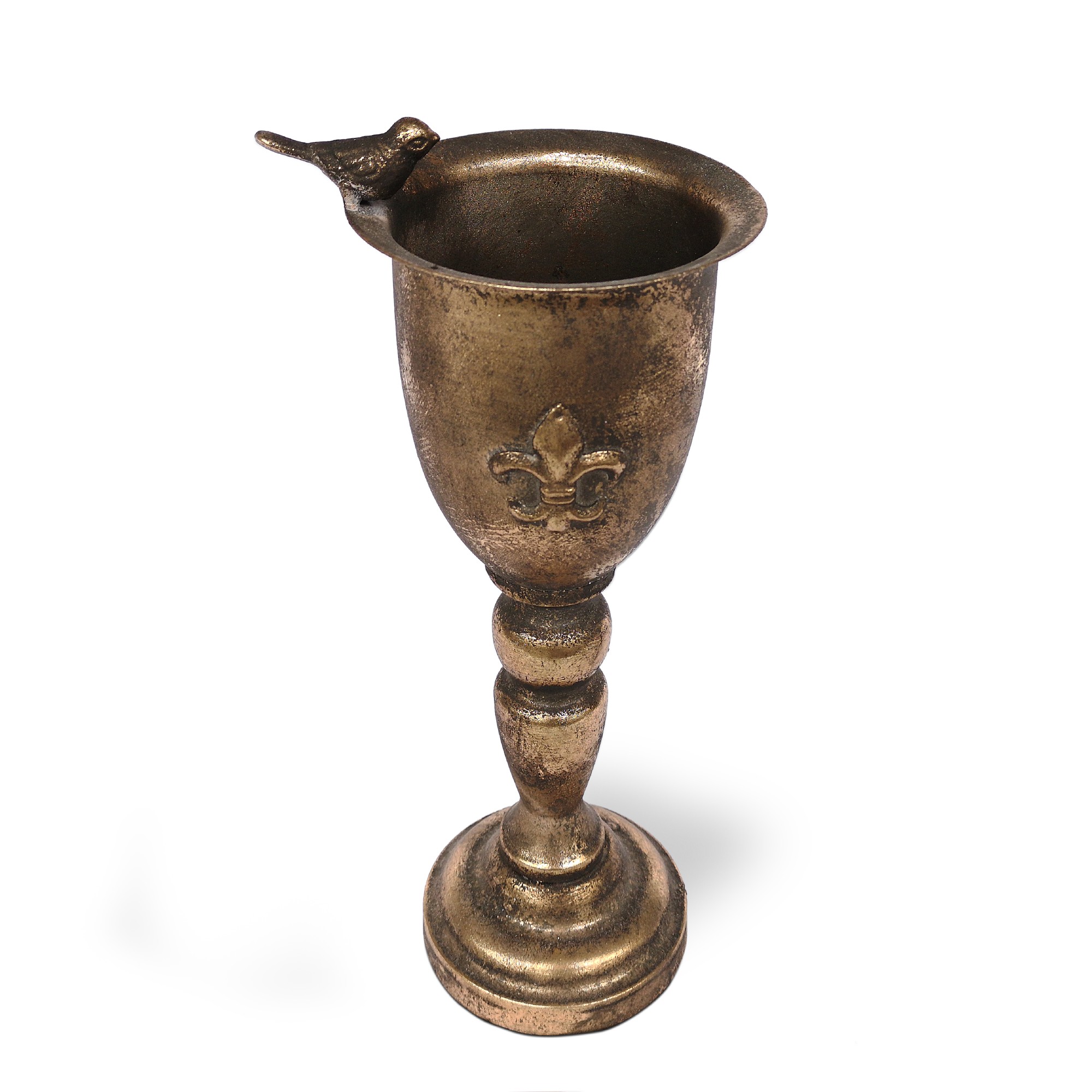 Blumenpokal 'Petit Oiseau', antik messing, H 30 cm, Ø 13 cm von fischer's lagerhaus