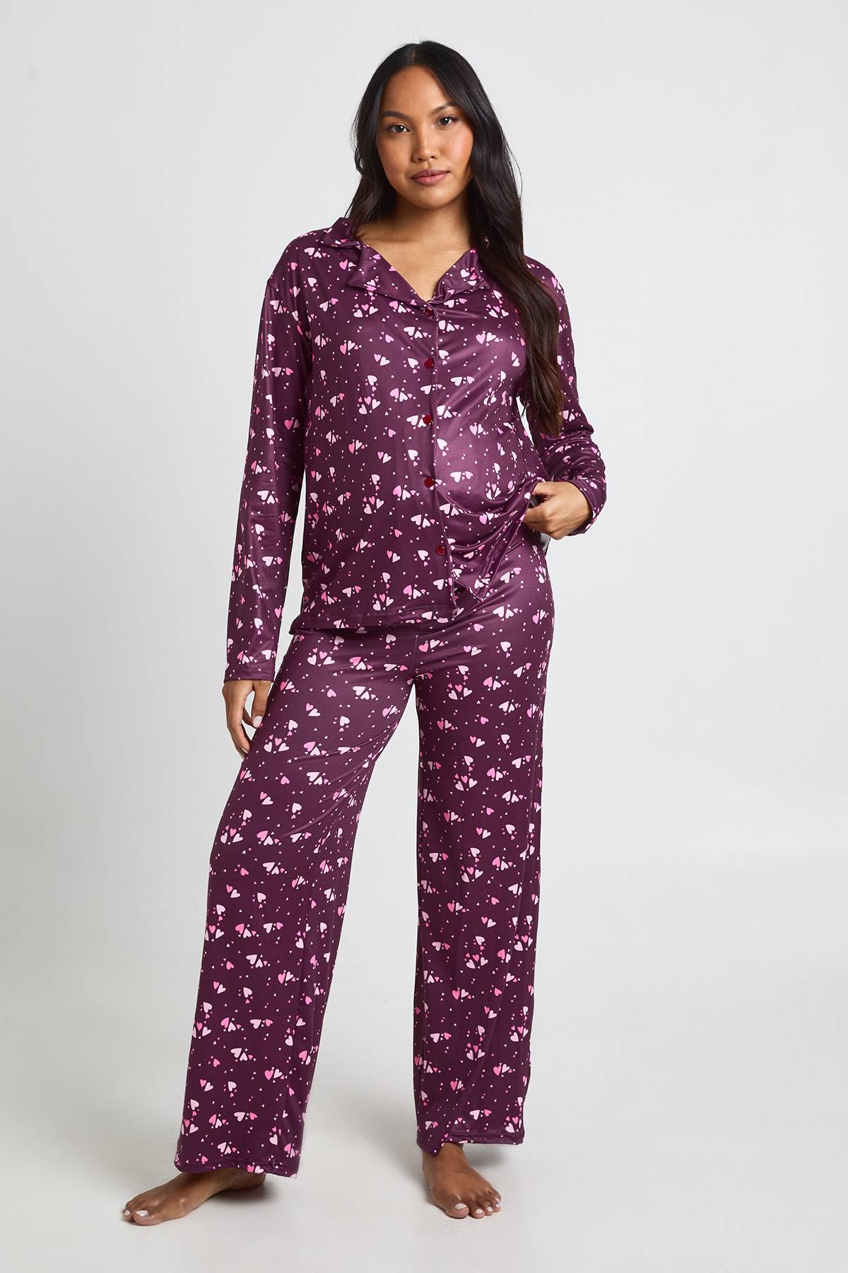 boohoo Ensemble De Pyjama De Maternité Chemise À Manches Longues Et Pantalon Imprimé Cœurs