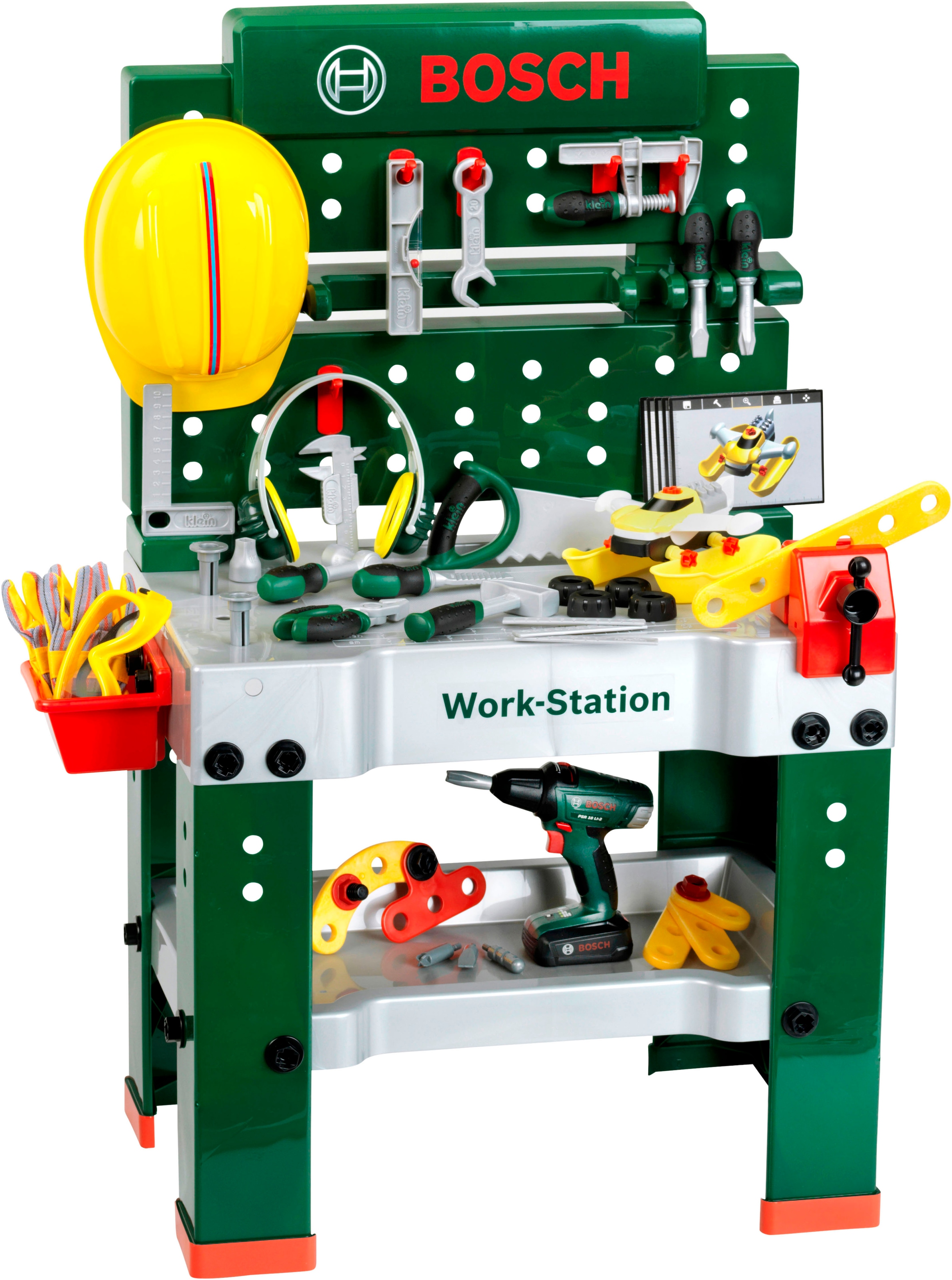 Klein Spielwerkbank »BOSCH-Workstation Mega, mit Handwerker Set« mit BOSCH Akkuschrauber; Made in Germany