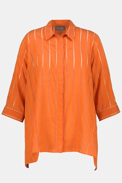 Bluse, Streifen, A-Linie, Hemdkragen, 3/4-Arm, Leinenmix