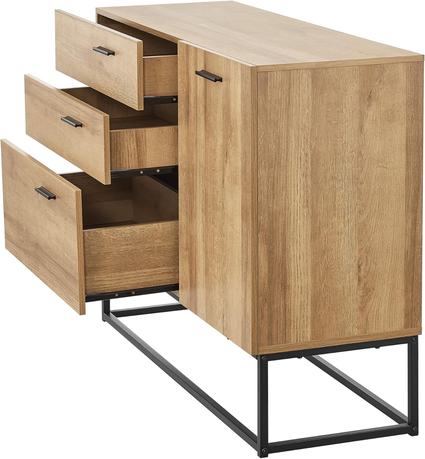 [en.casa] Sideboard Lavangen Wohnzimmerschrank mit 1 Tür und 3 Schubladen Kommode Buffetschrank mit Verstellbarer Ablage 75 x 100 x 35 cm Eicheoptik