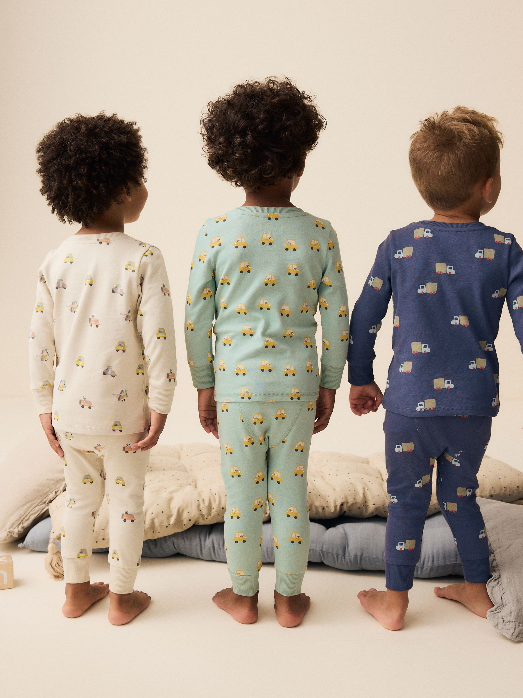 Groen/blauw transport - Mini Knusse Pyjama's 3 Set (9mnd-10jr)