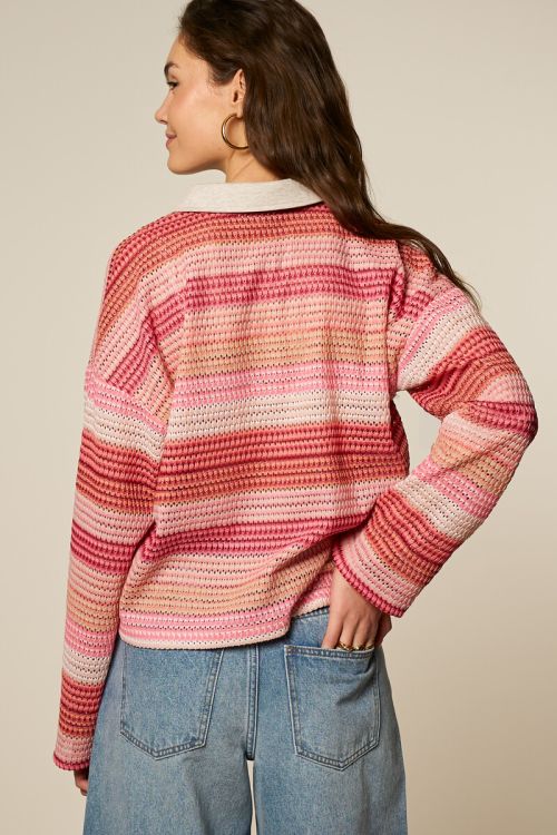 Roze gestreepte polo met lange mouwen