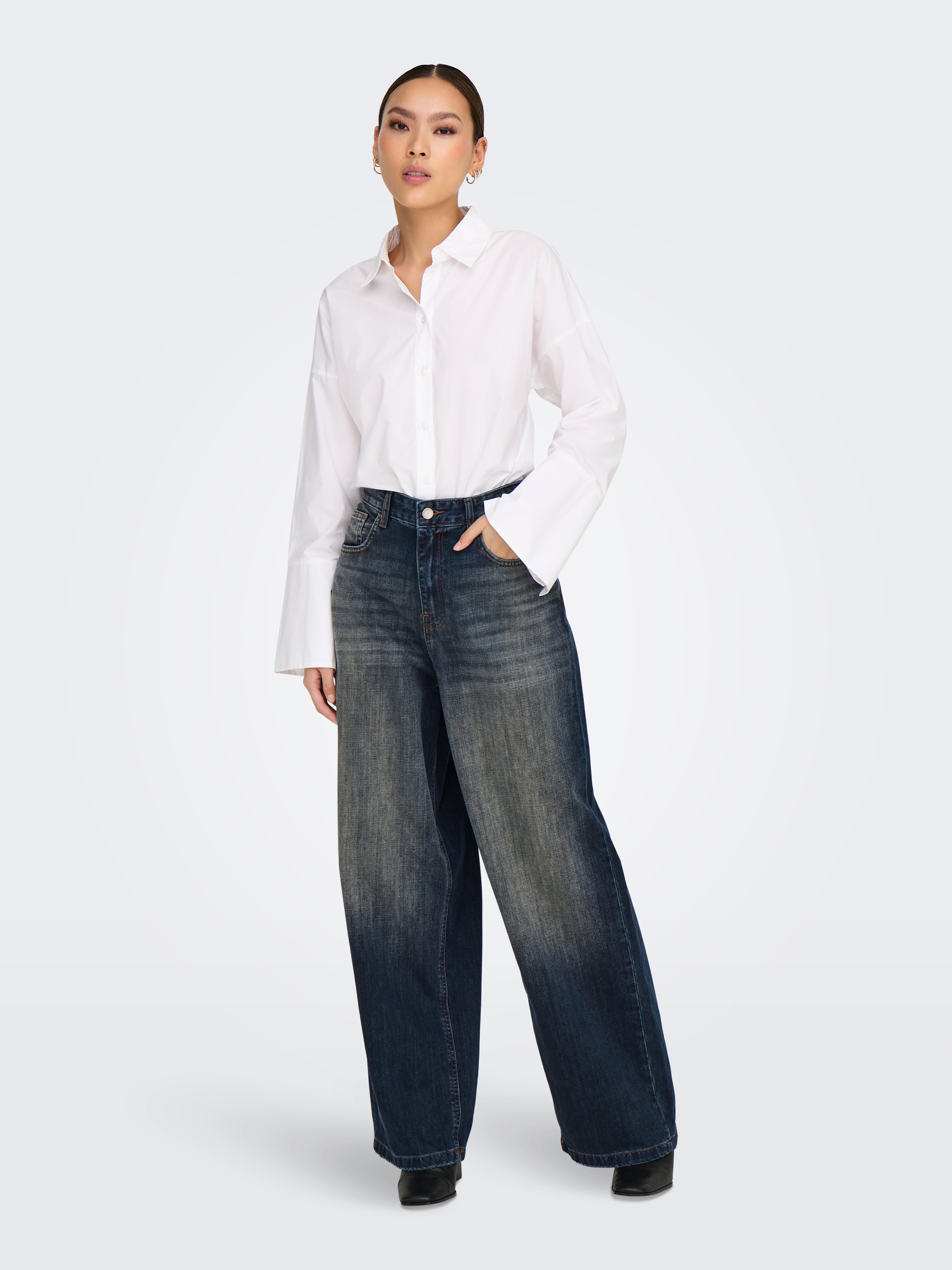 ONLDEMI Mittlere Taille Weiter Beinschnitt Jeans Dark Blue Denim