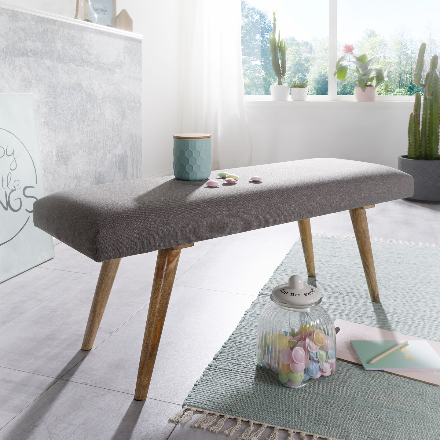 Sitzbank - grau-braun - Massivholz - 117 cm breit