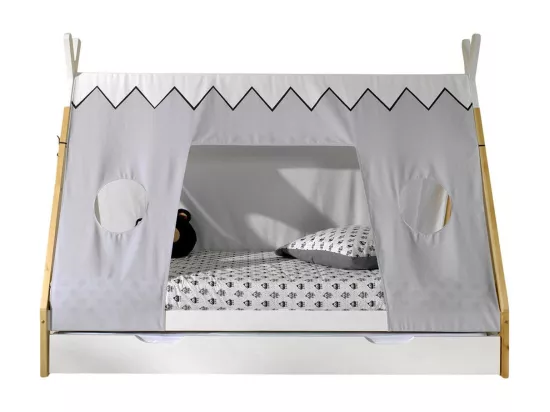 FLITT - Lit 90x200cm Forme Tipi avec Tiroir Blanc et Toile