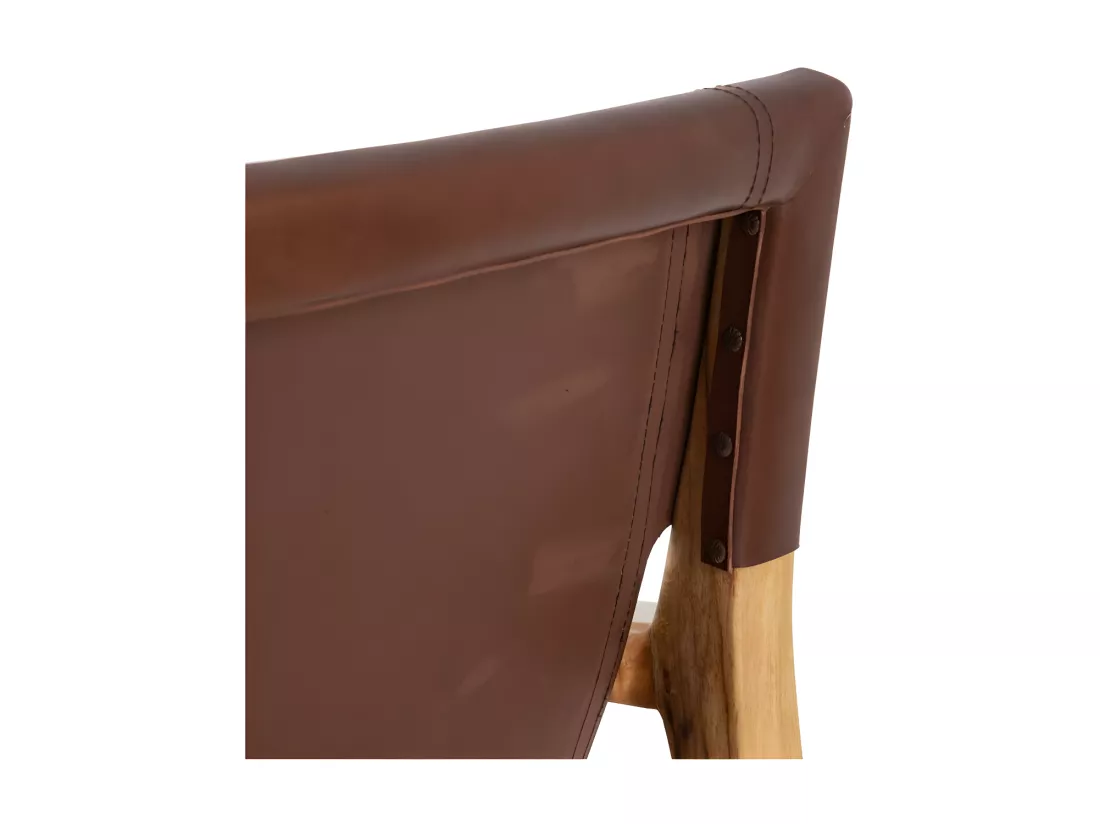 Fauteuil lounge Teck/Cuir Marron - ESSAOUIRA n°2