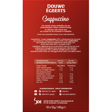 Douwe Egberts Verwenkoffie Cappuccino oploskoffie 10 stuks