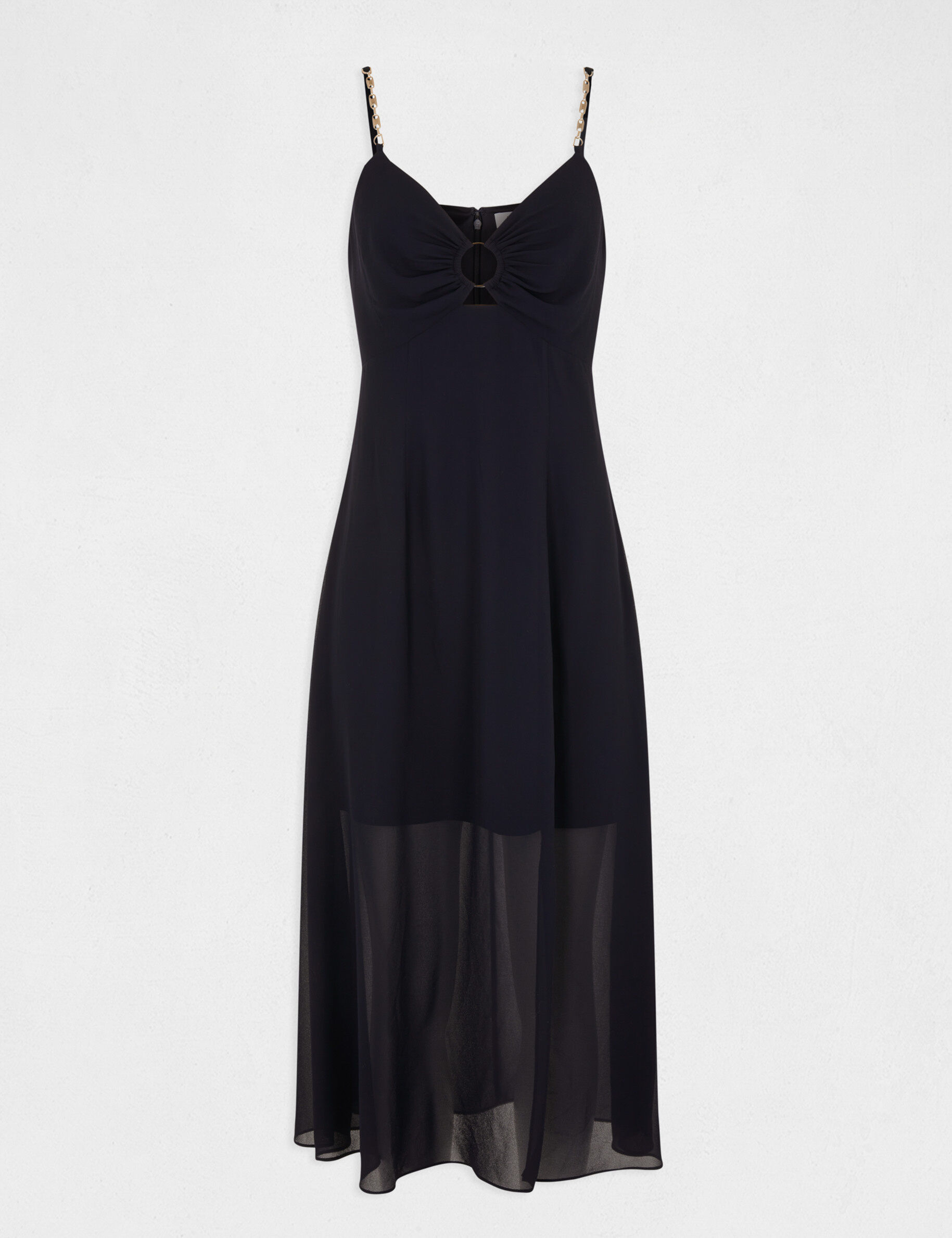Robe midi évasée bretelles chaînes marine femme - marine