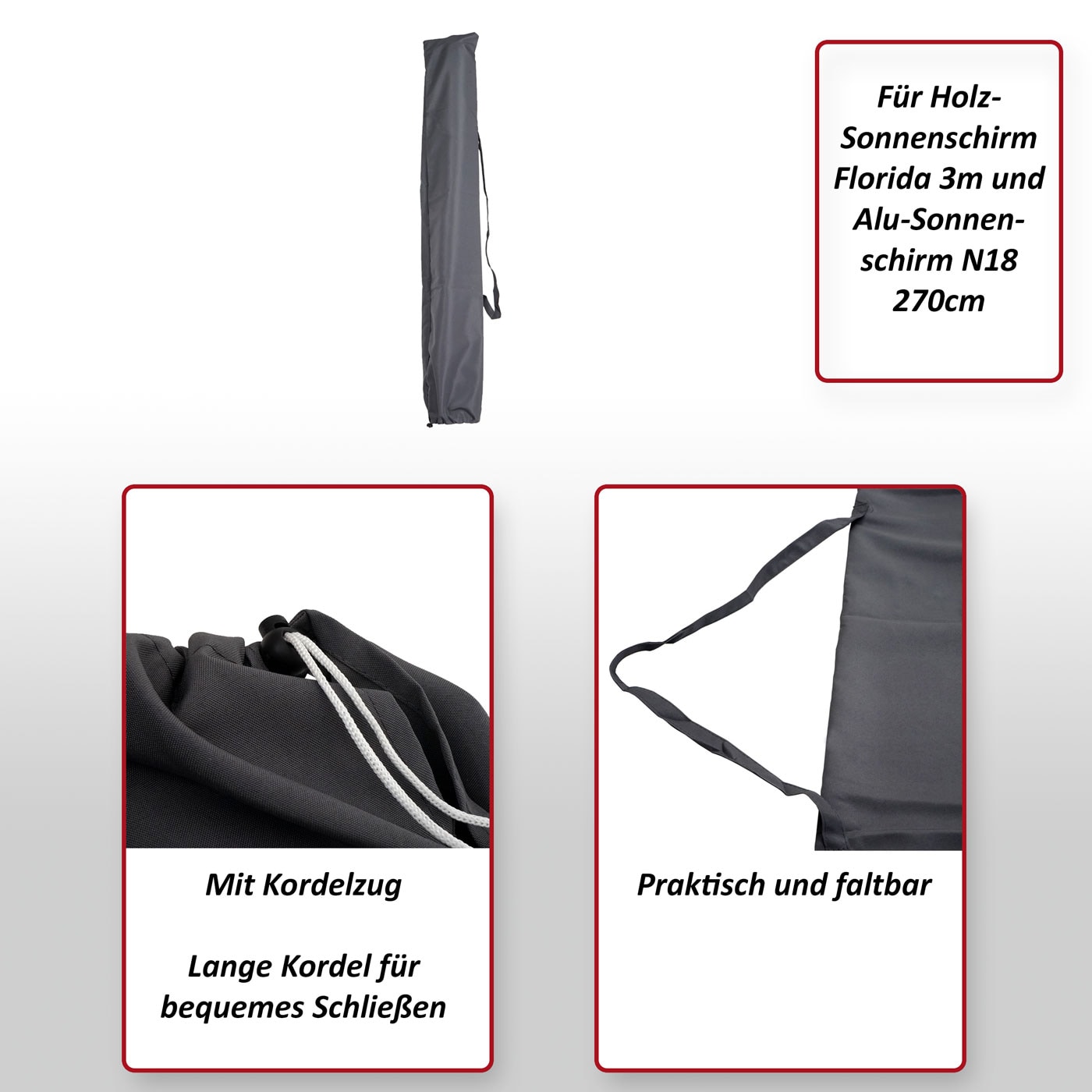 Schutzhülle für 3m Sonnenschirm, Abdeckhülle Cover mit Kordelzug ~ anthrazit