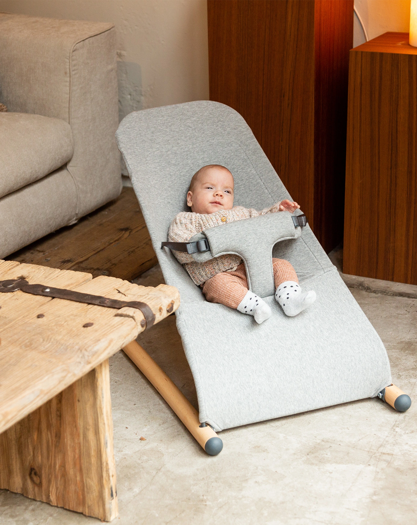 Babywippe EVOLUX JERSEY in natur/grau