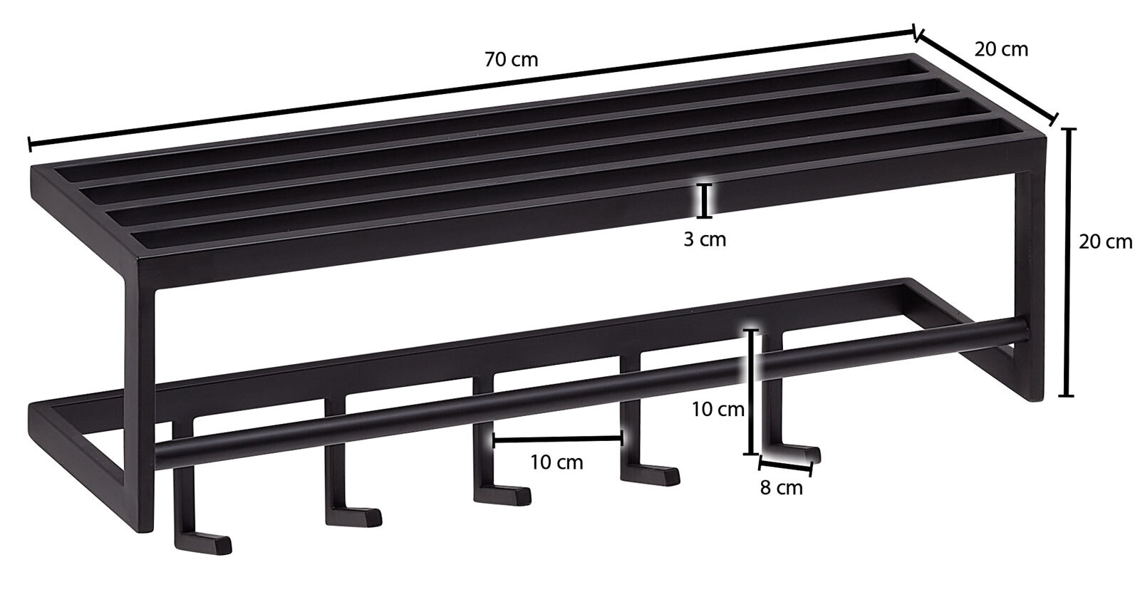 Garderobe 70 x 20 cm Metall schwarz