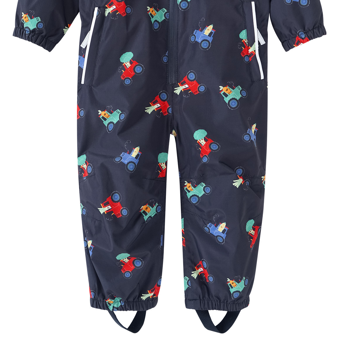 Topomini Baby Regenoverall mit Bauernhof-Allover dunkelblau