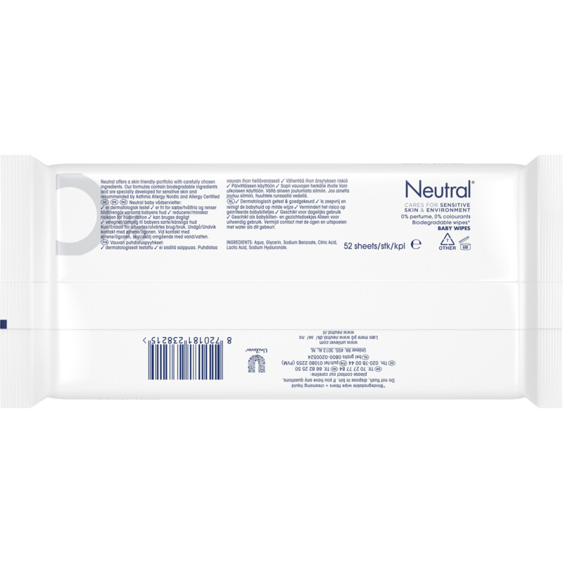 Neutral Baby wipes 0% perfume