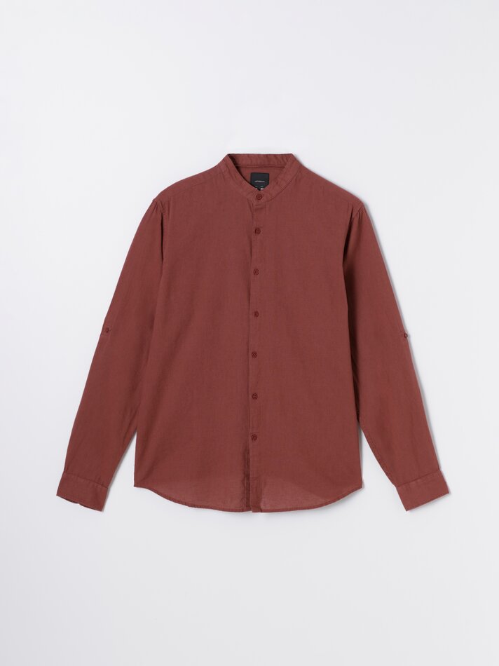 Camisa de algodão e linho - Bordô