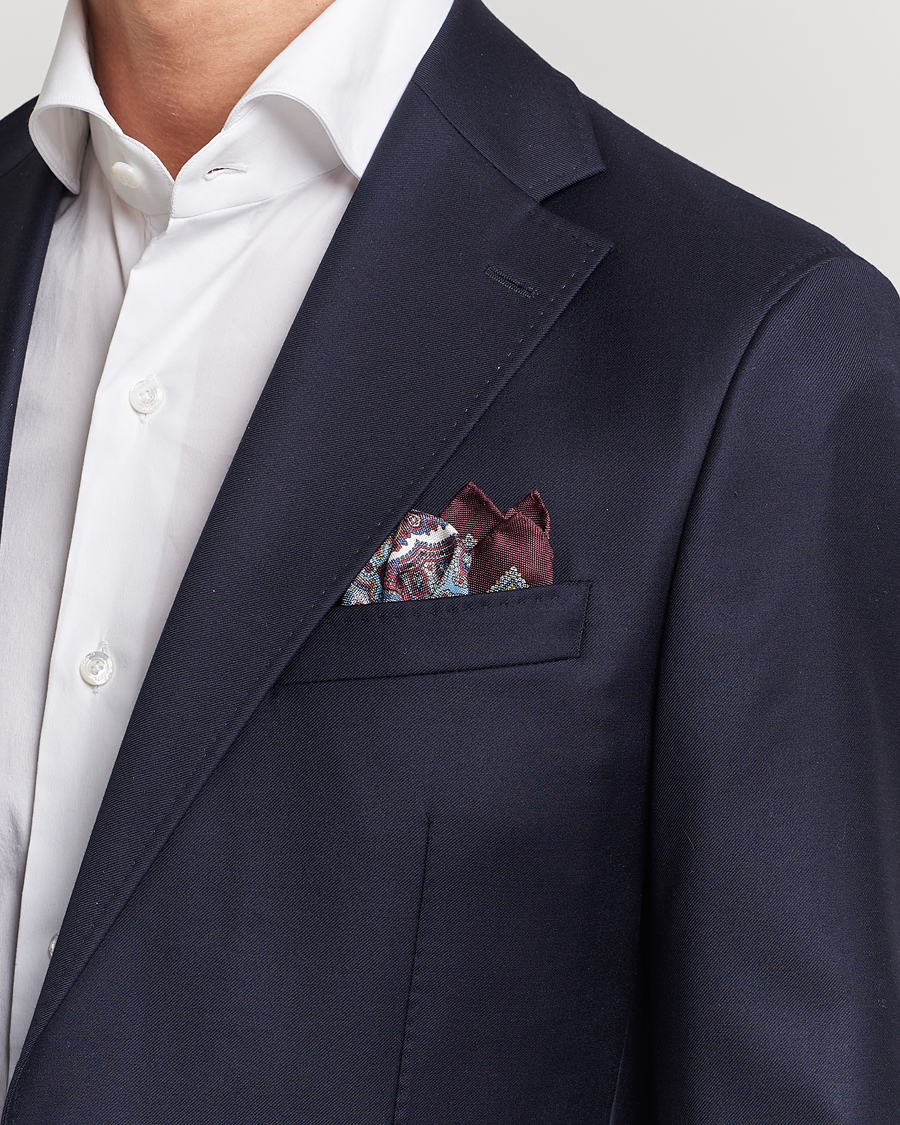 Eton Silk Paisley Print Pocket Square Red