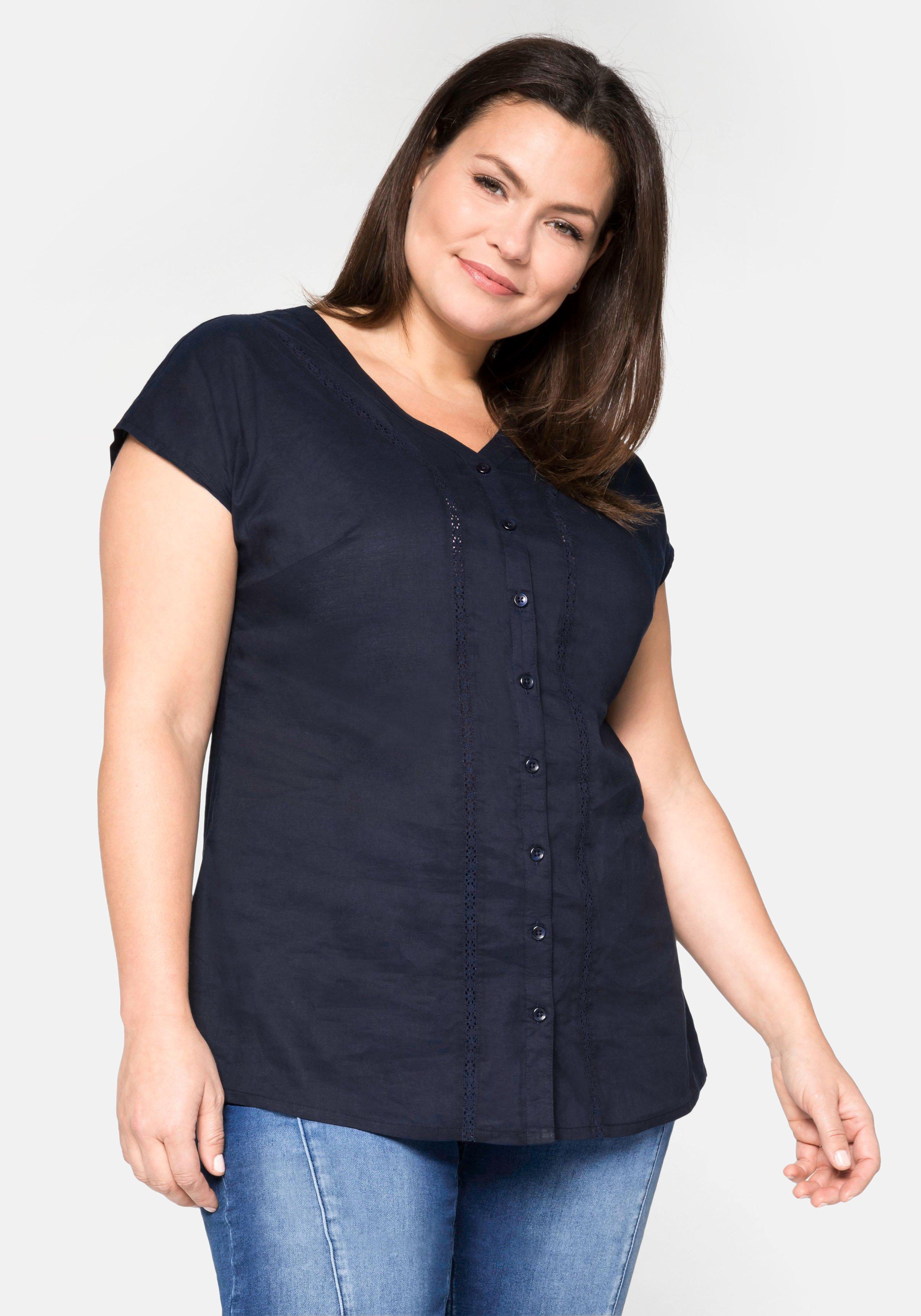 Bluse mit Spitze und V-Ausschnitt, aus Baumwolle