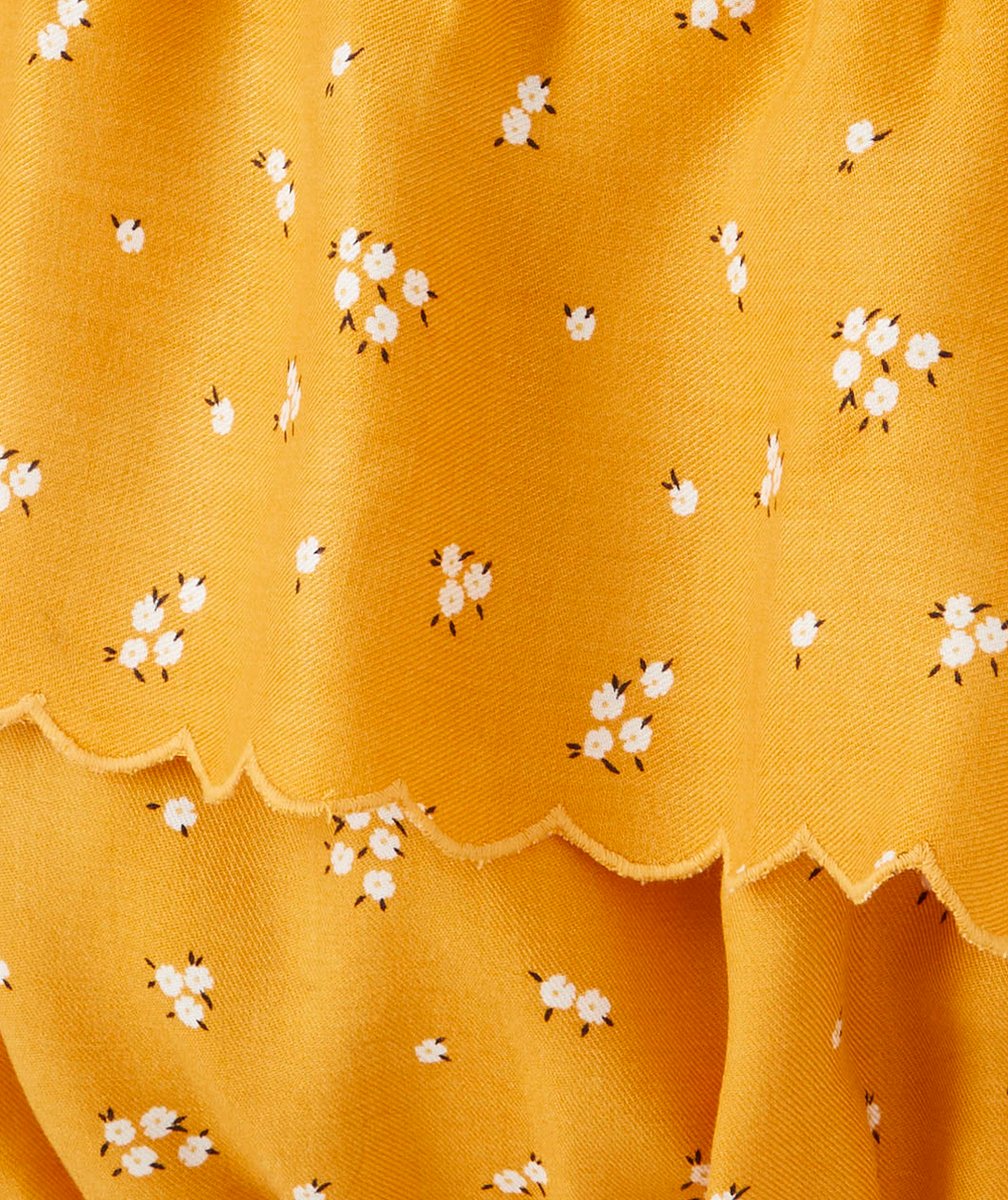 COMBISHORT FILLE MOUTARDE EN VISCOSE RESPONSABLE AVEC IMPRIMÉ FLEURI