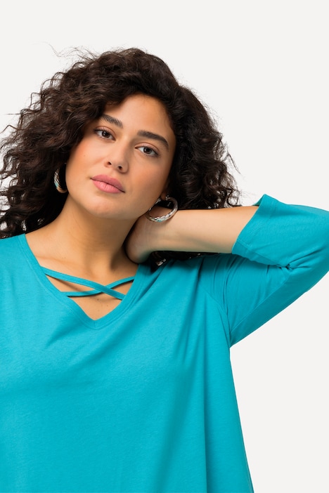 Longshirt, Zierbänder, A-Linie, V-Ausschnitt, 3/4-Arm