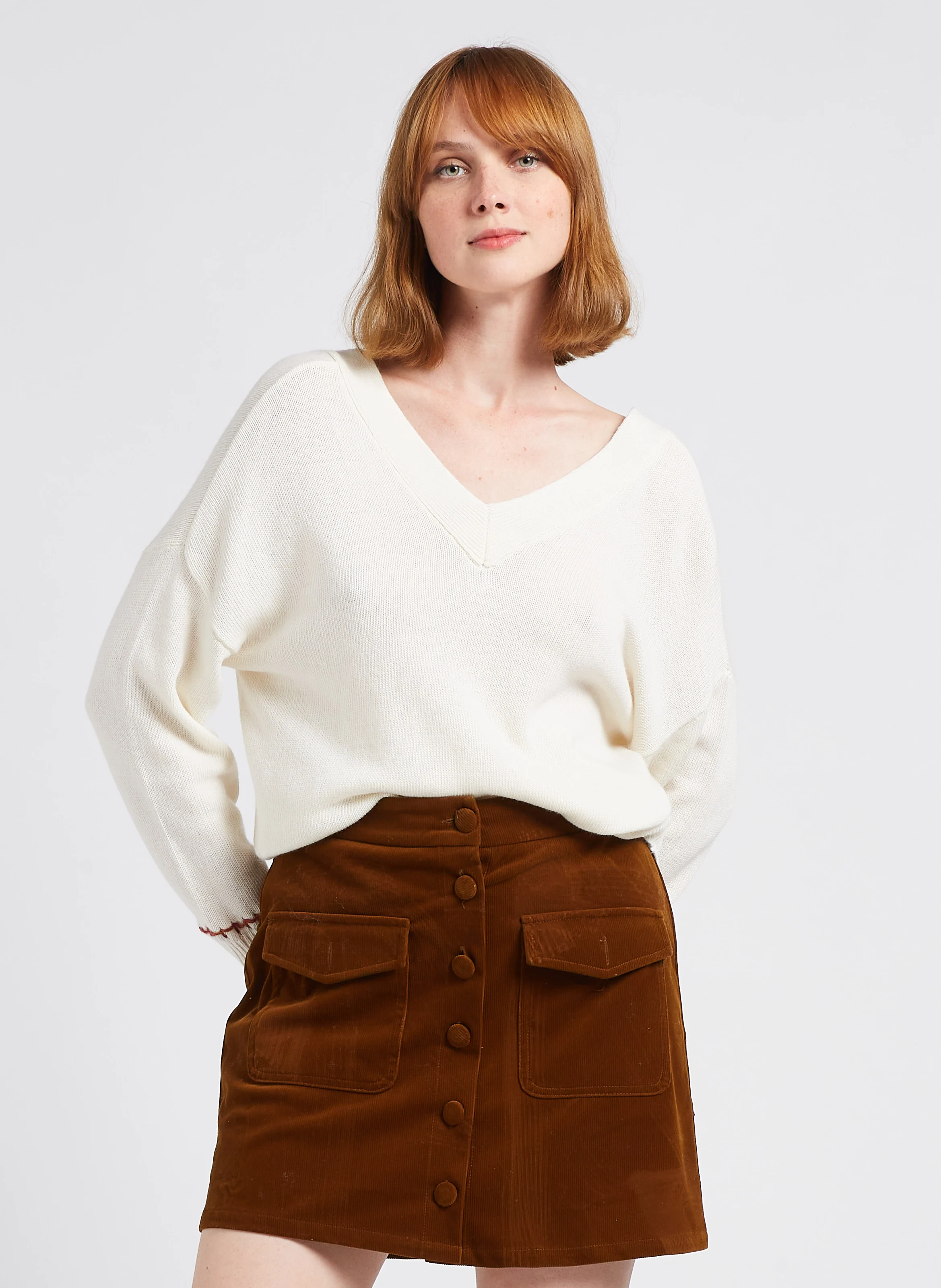 ROCA - Pull ample à décolleté en V | Beige
