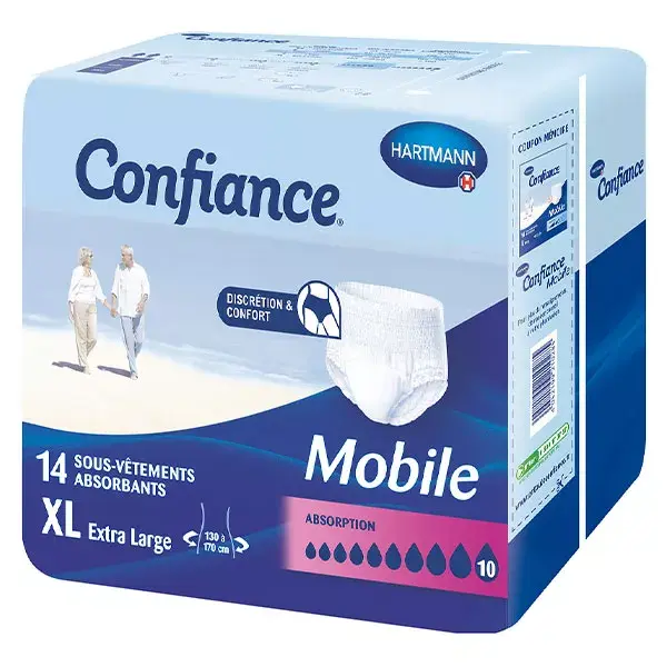 Absorvente Hartmann Confidence Mobile, 10 gotas, tamanho XL, pacote com 14 peças de roupa íntima.