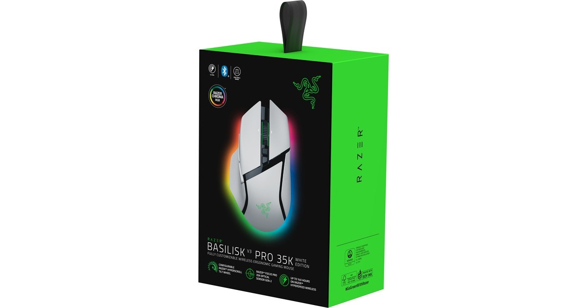 RazerBasilisk V3 Pro gaming muis  (Wit, USB / Bluetooth / Razer HyperSpeed Wireless, 30.000 DPI, Razer Chroma RGB)
