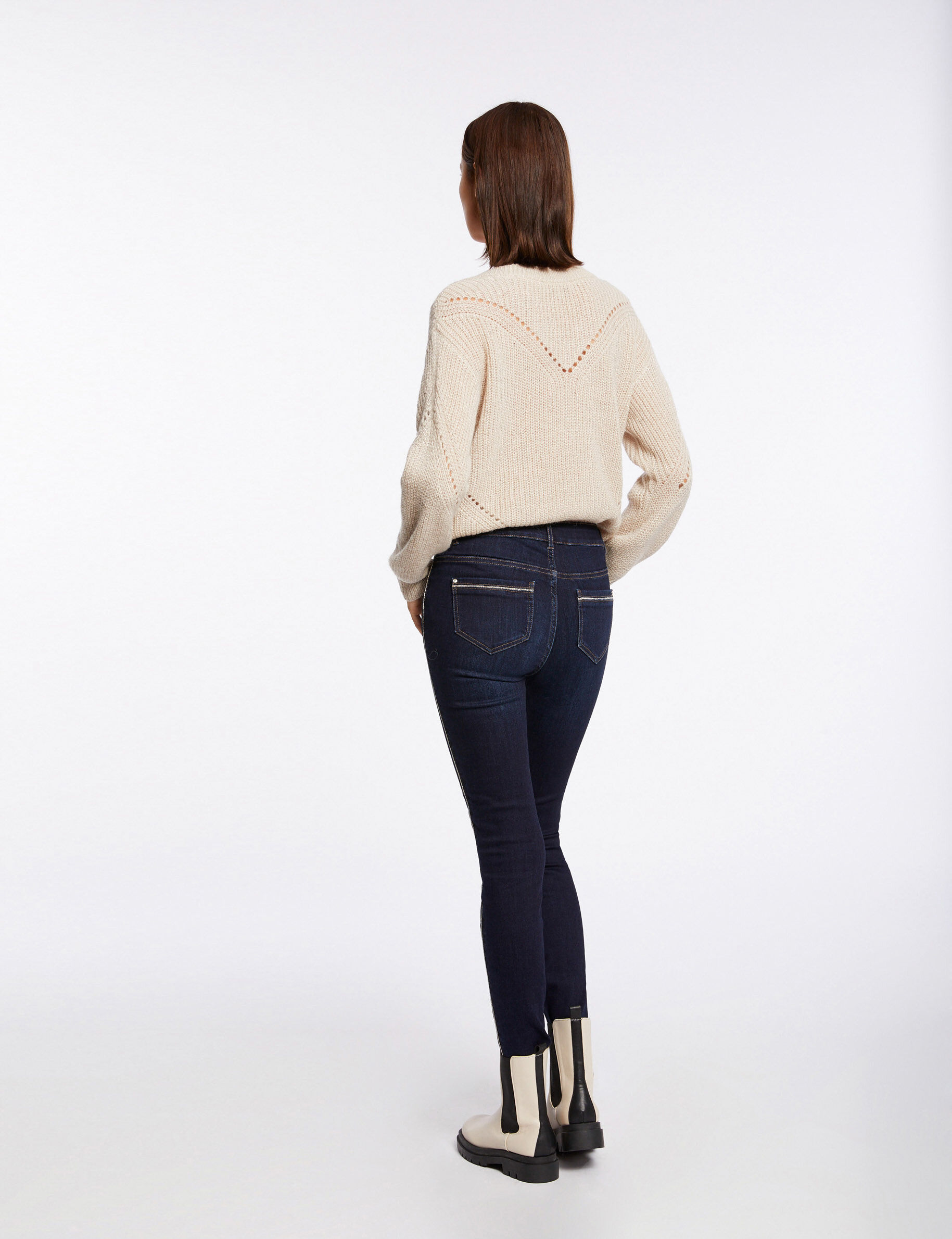 Pull manches longues avec col en V beige femme - beige