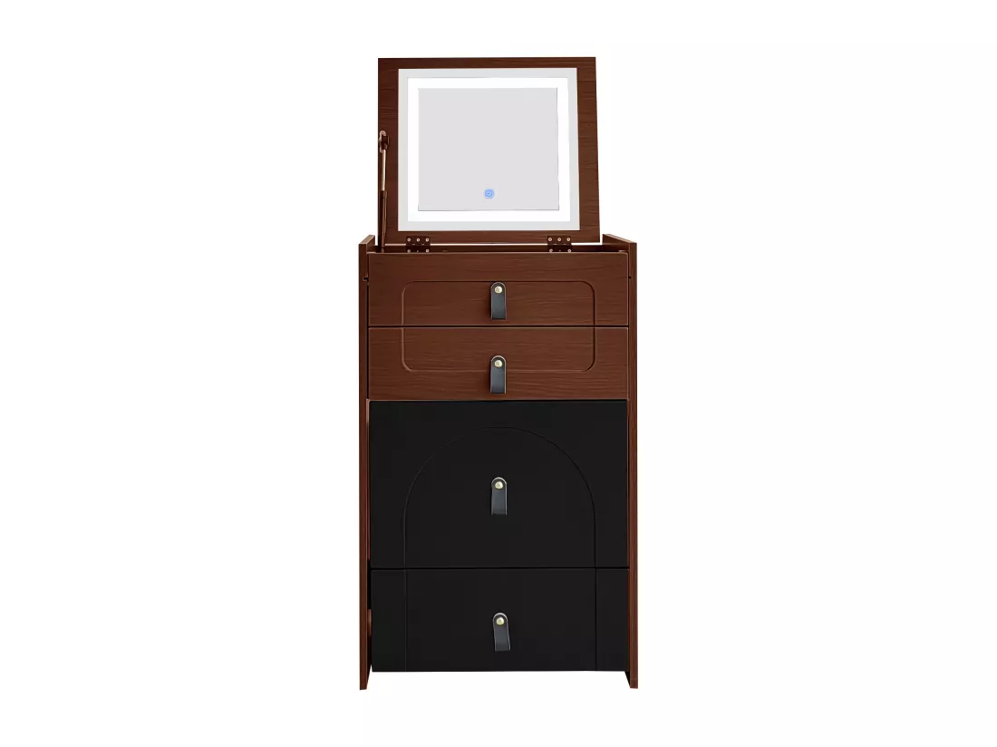 Coiffeuse avec 3 tiroirs, plateau pliable et 1 tabouret - 50 x 40 x 115.6 cm - miroir lumineux LED intégré - Bois MDF - Noir